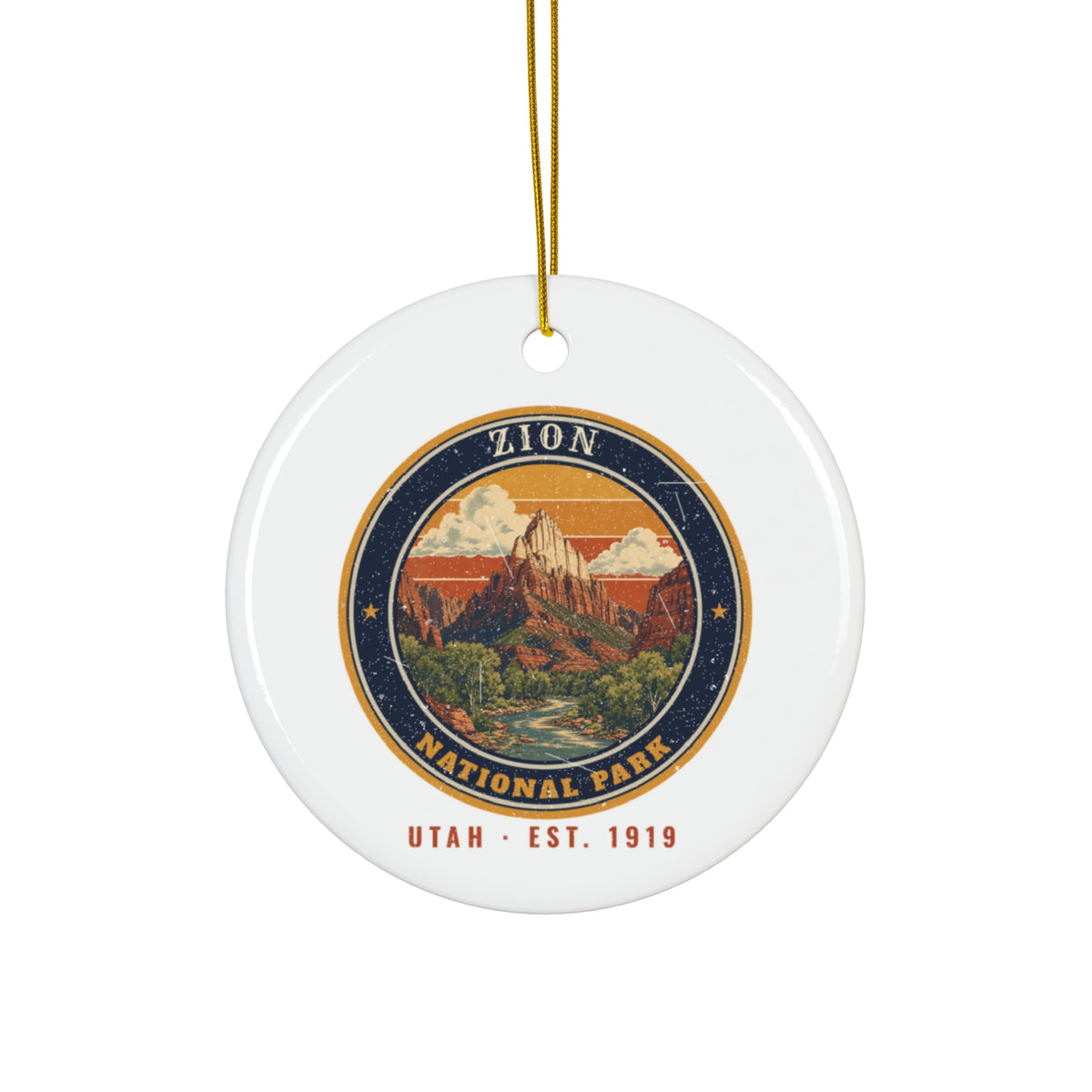 Zion National Park Ornament – Vintage The Watchman Ceramic Christmas Ornament – Emblem