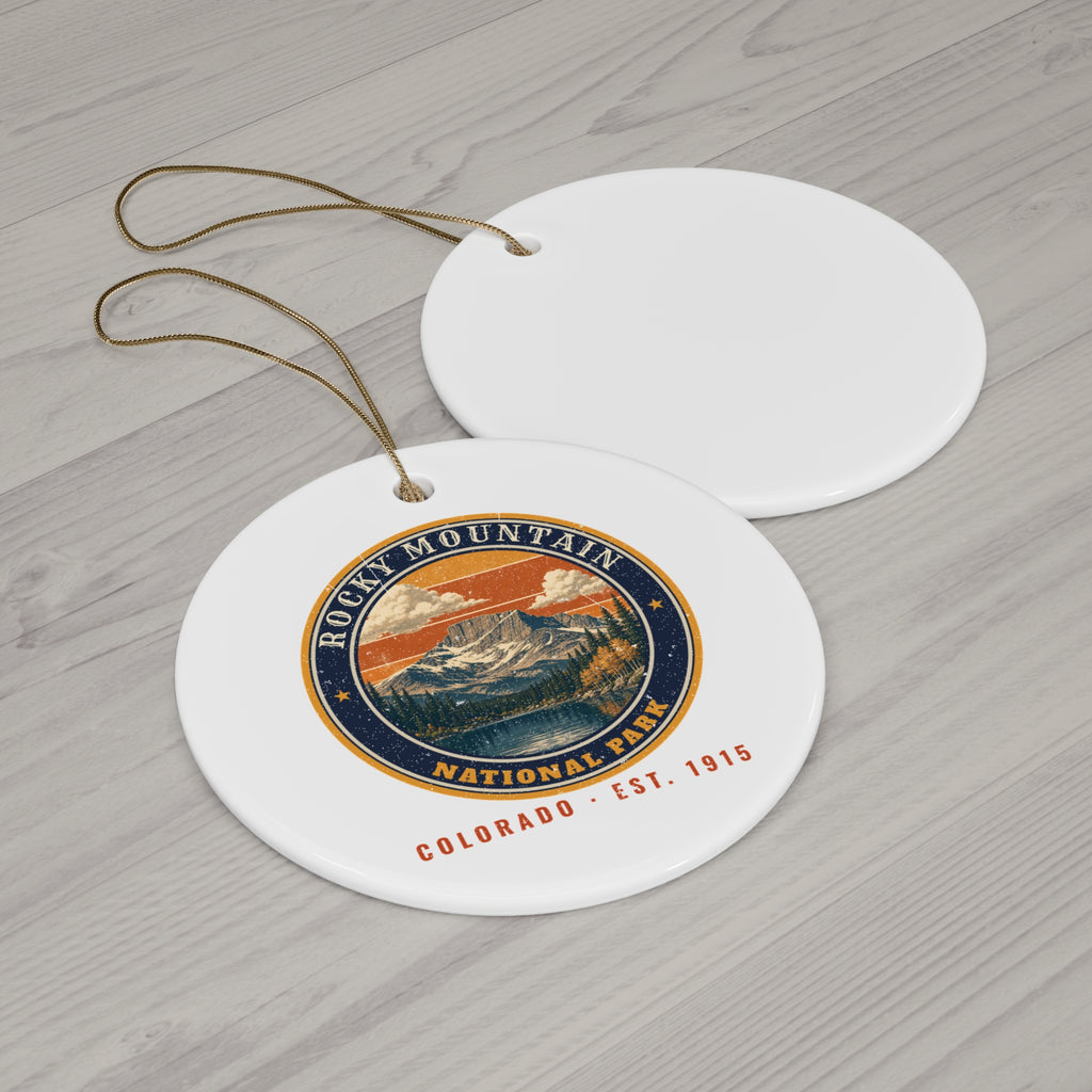 Rocky Mountain National Park Ornament – Vintage Longs Peak Ceramic Christmas Ornament – Emblem
