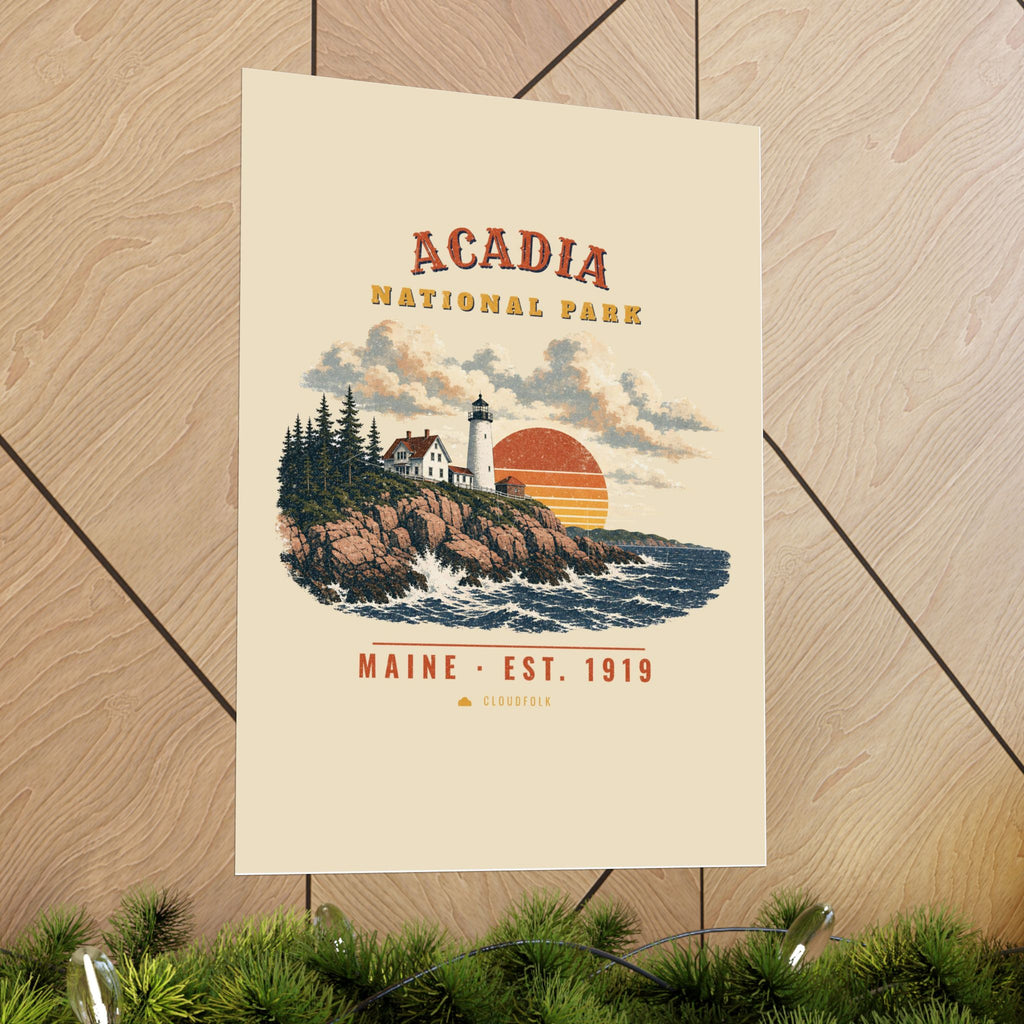 Acadia National Park Poster – Vintage Lighthouse Coast 18x24 Art Print – Landscape