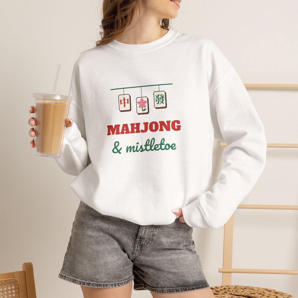 Mahjong Christmas Sweatshirt, Mistletoe Holiday Tile Unisex Crewneck