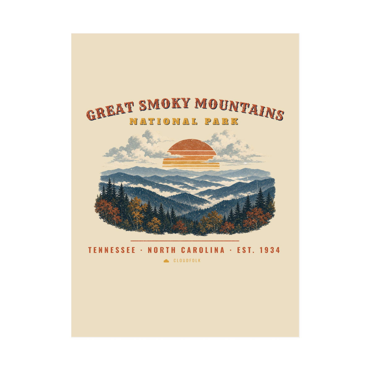 Great Smoky Mountains National Park Poster – Vintage Misty Ridges 18x24 Art Print – Landscape