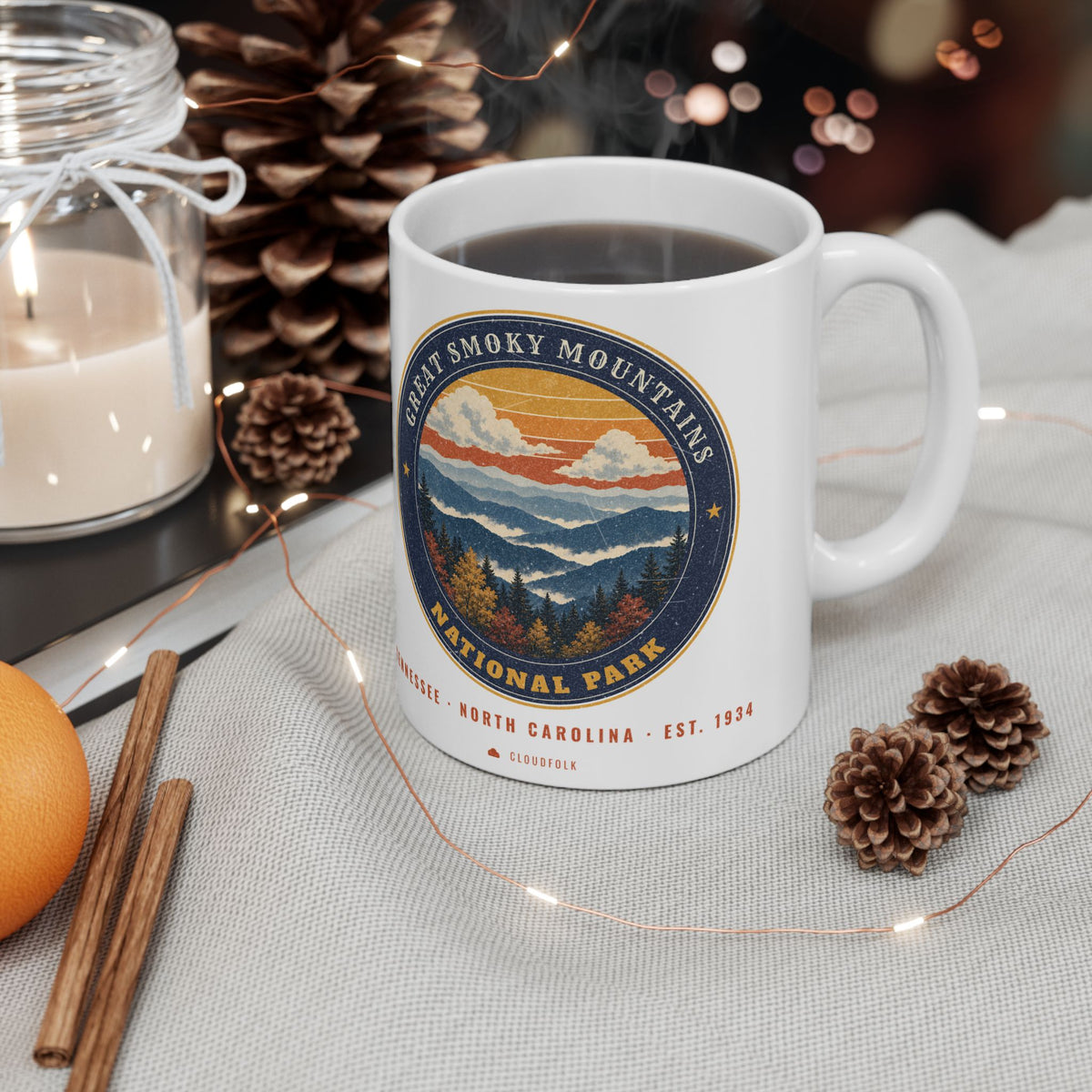 Great Smoky Mountains National Park Mug – Vintage Misty Ridges 11oz Coffee Mug – Emblem