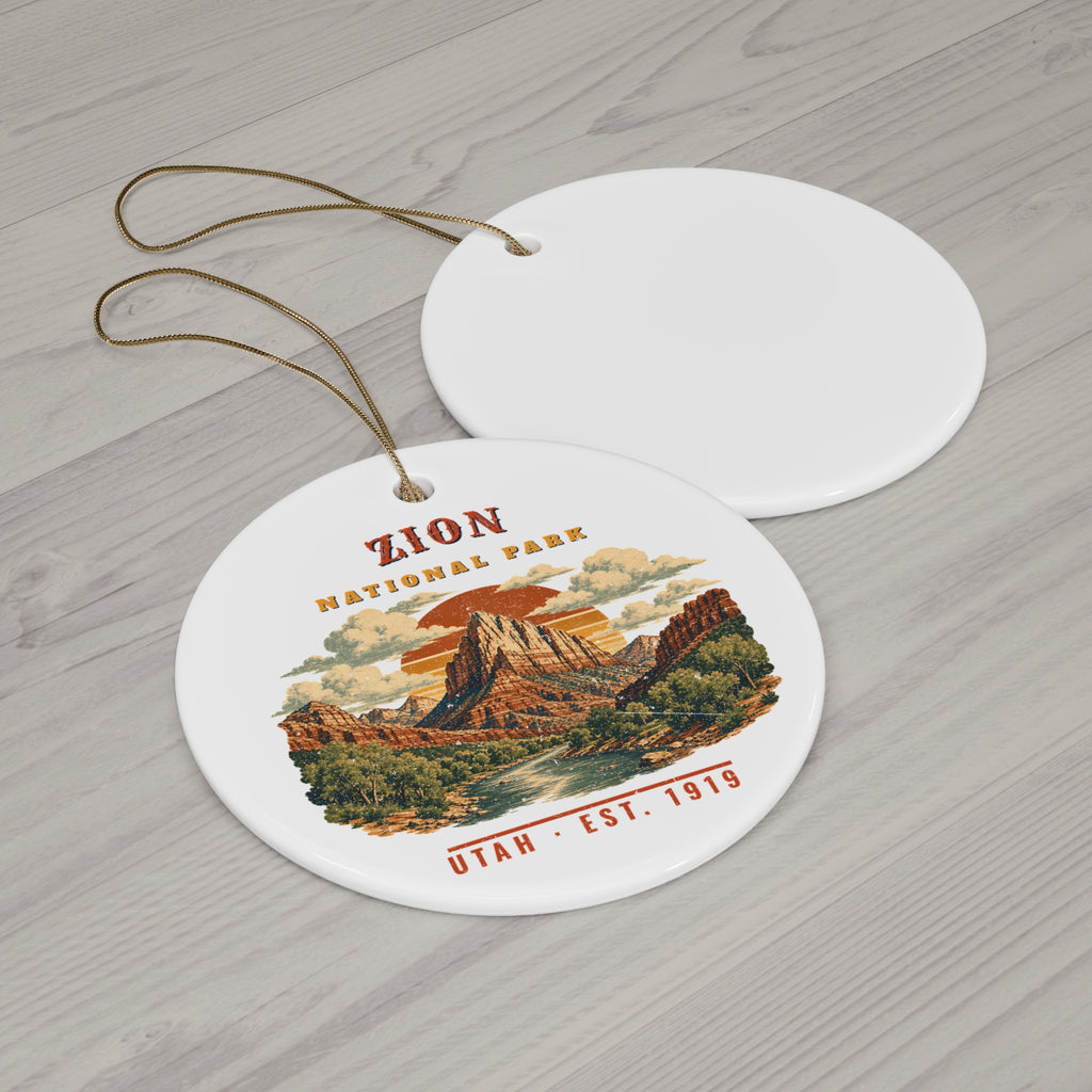 Zion National Park Ornament – Vintage The Watchman Ceramic Christmas Ornament – Landscape