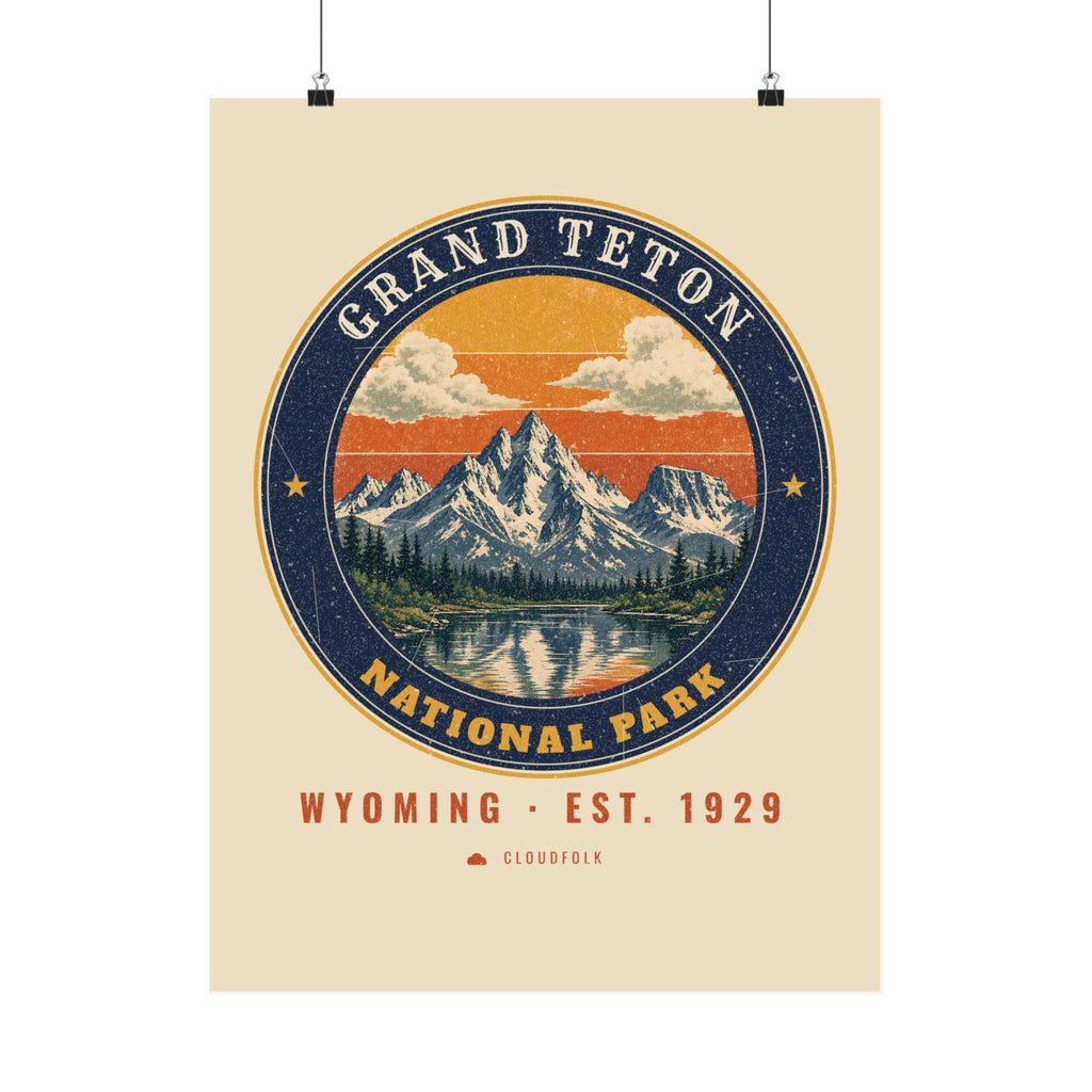 Grand Teton National Park Poster – Vintage Teton Range 18x24 Art Print – Emblem