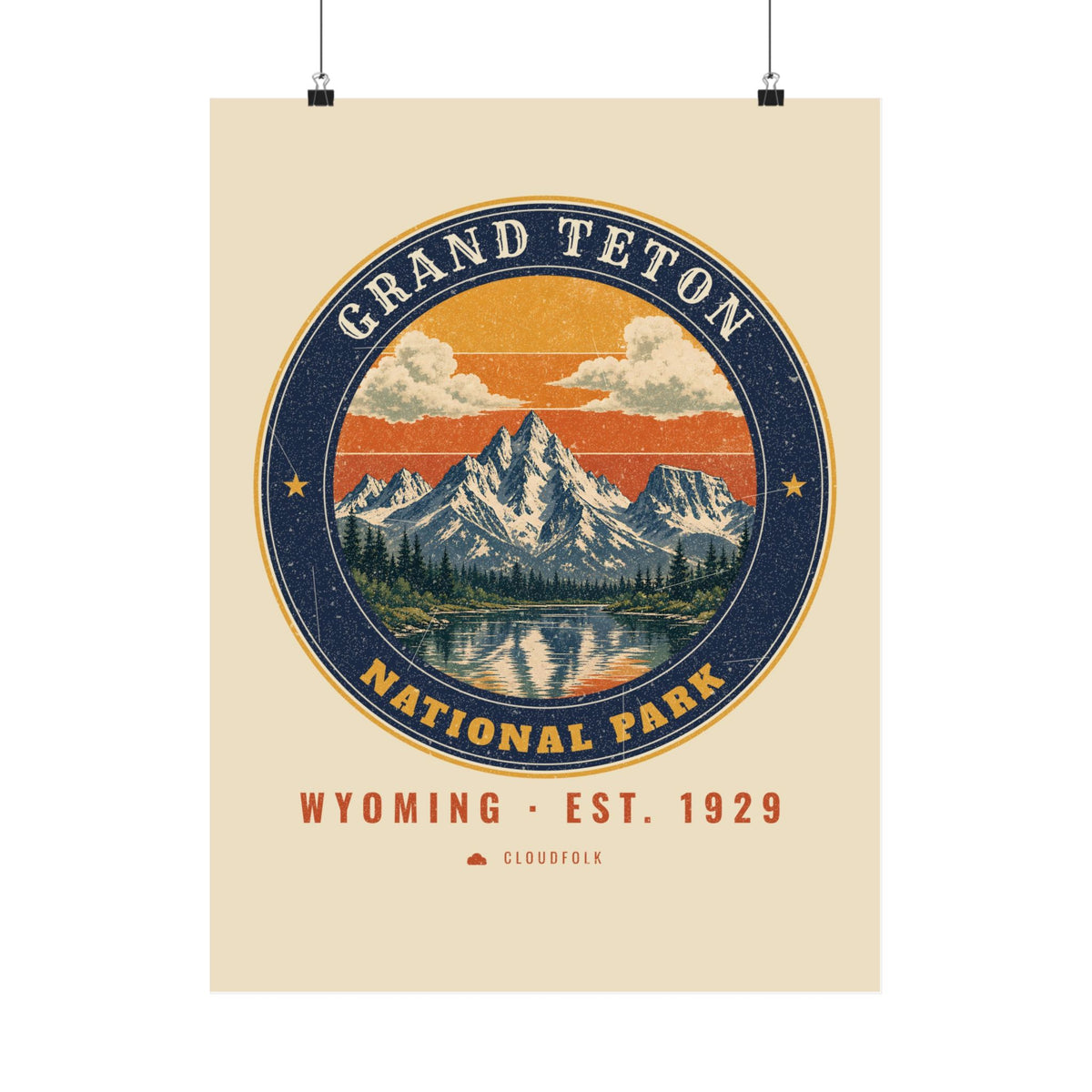 Grand Teton National Park Poster – Vintage Teton Range 18x24 Art Print – Emblem