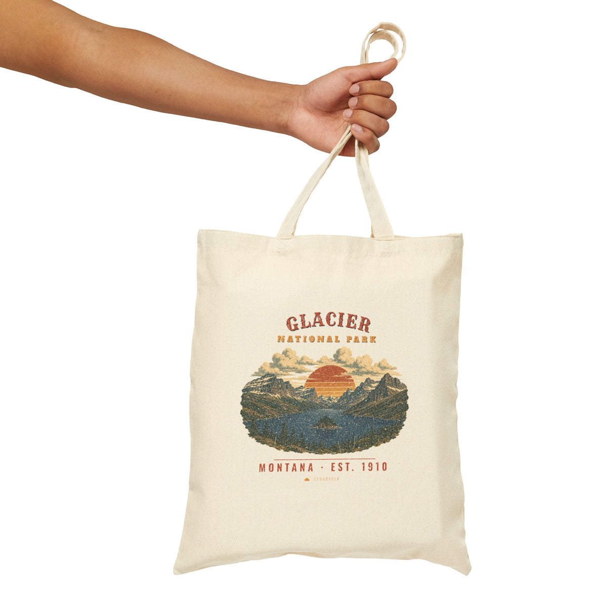 Glacier National Park Tote Bag – Vintage St. Mary Lake Natural Canvas Tote – Landscape