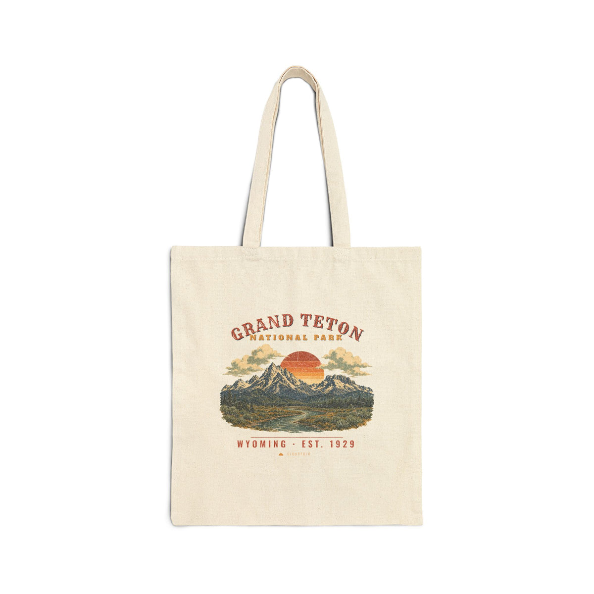 Grand Teton National Park Tote Bag – Vintage Teton Range Natural Canvas Tote – Landscape