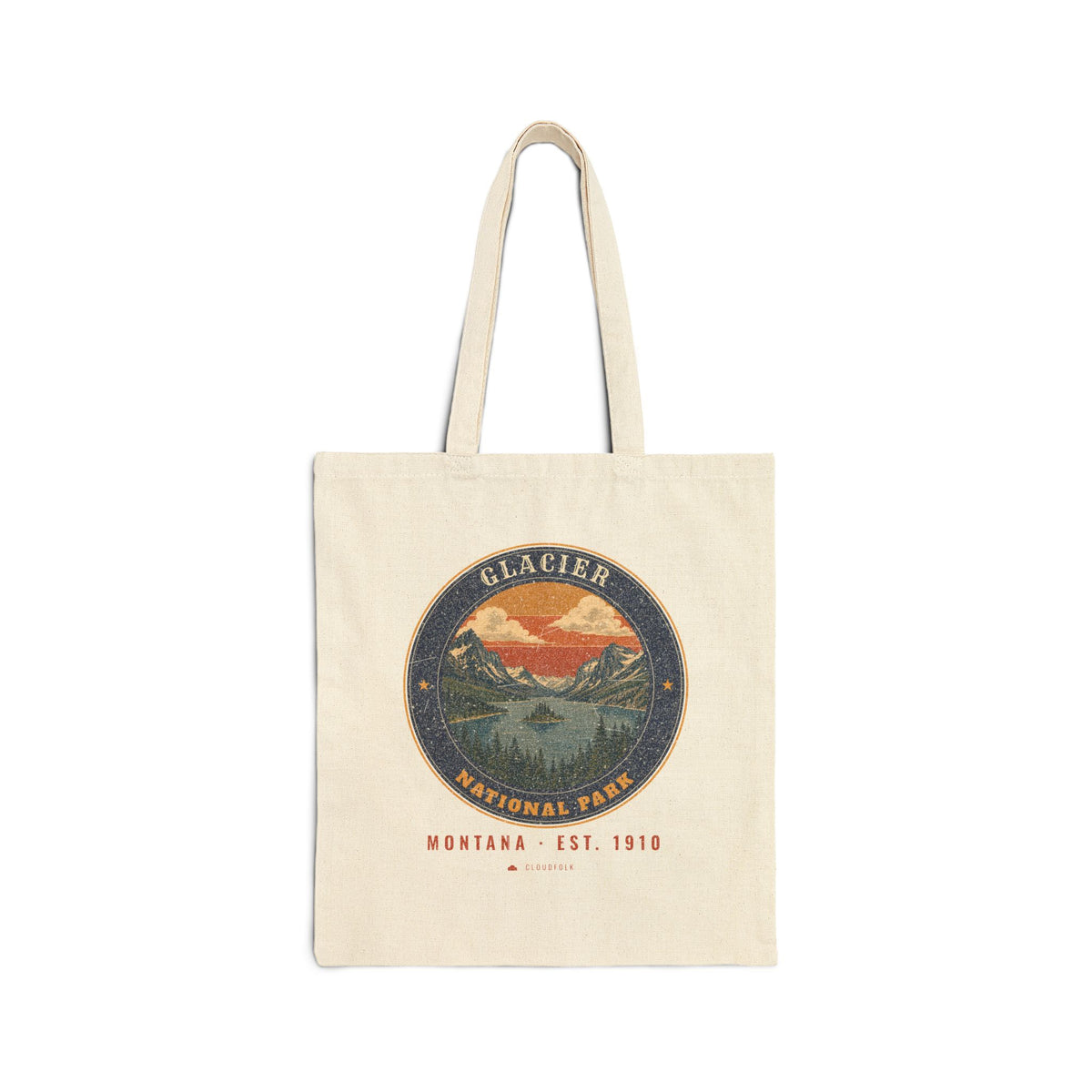 Glacier National Park Tote Bag – Vintage St. Mary Lake Natural Canvas Tote – Emblem