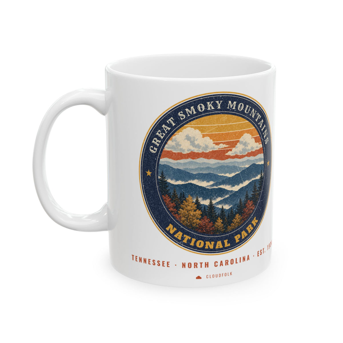 Great Smoky Mountains National Park Mug – Vintage Misty Ridges 11oz Coffee Mug – Emblem