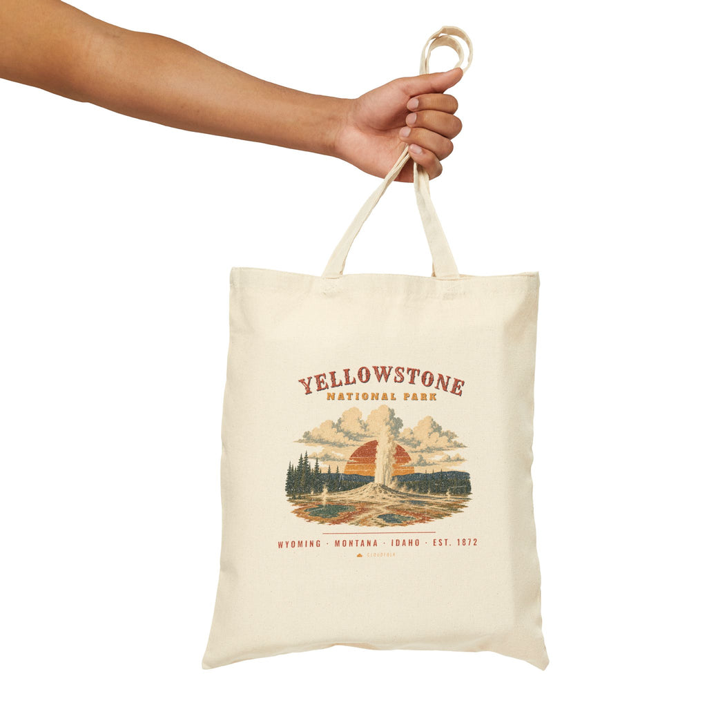 Yellowstone National Park Tote Bag – Vintage Geyser Basin Natural Canvas Tote – Landscape