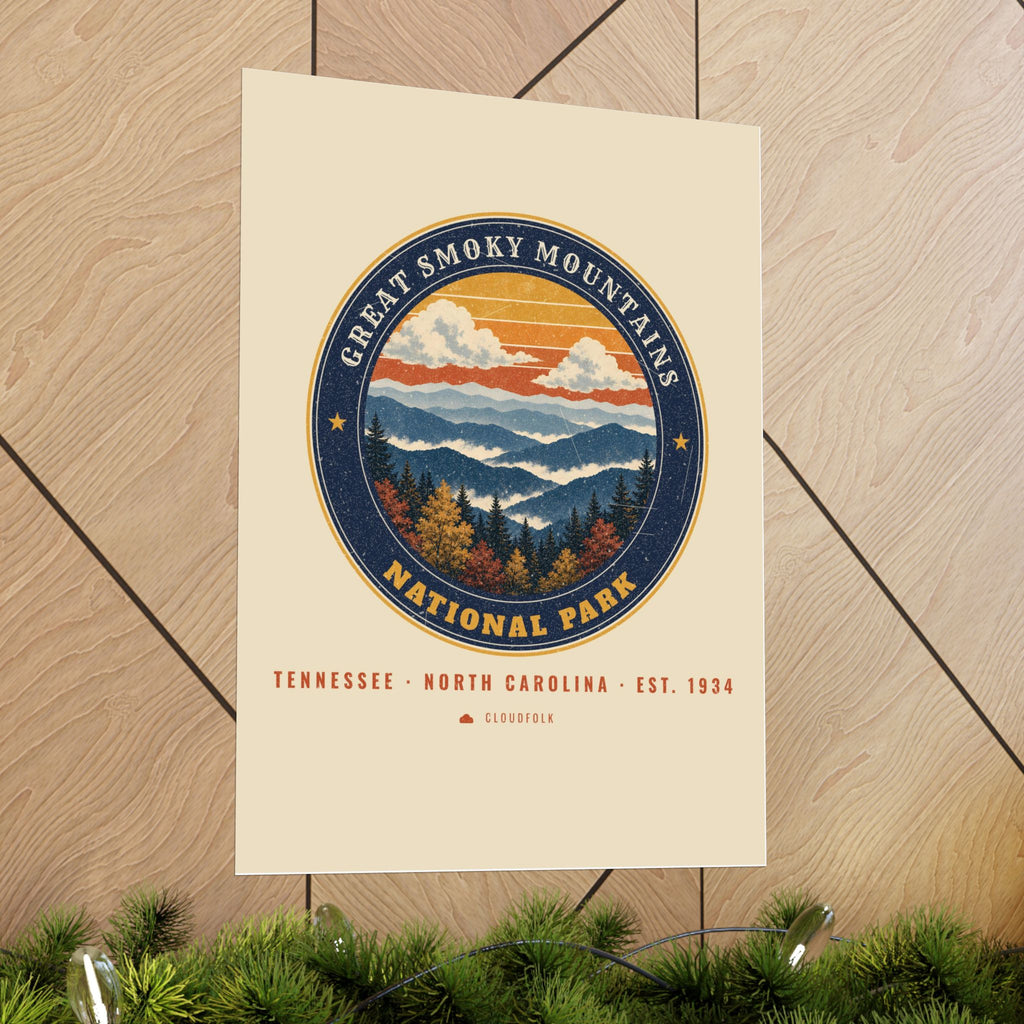 Great Smoky Mountains National Park Poster – Vintage Misty Ridges 18x24 Art Print – Emblem