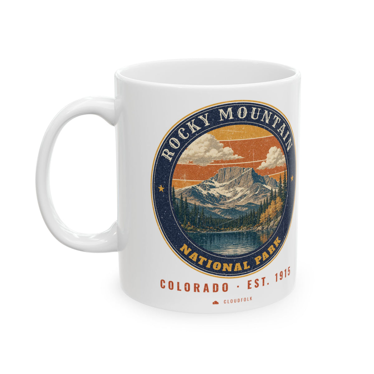 Rocky Mountain National Park Mug – Vintage Longs Peak 11oz Coffee Mug – Emblem