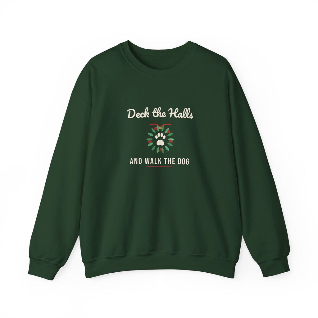 Funny Dog Christmas Sweatshirt, Deck the Halls Paw Wreath Crewneck