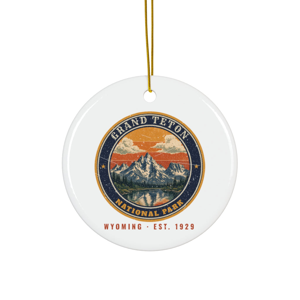 Grand Teton National Park Ornament – Vintage Teton Range Ceramic Christmas Ornament – Emblem