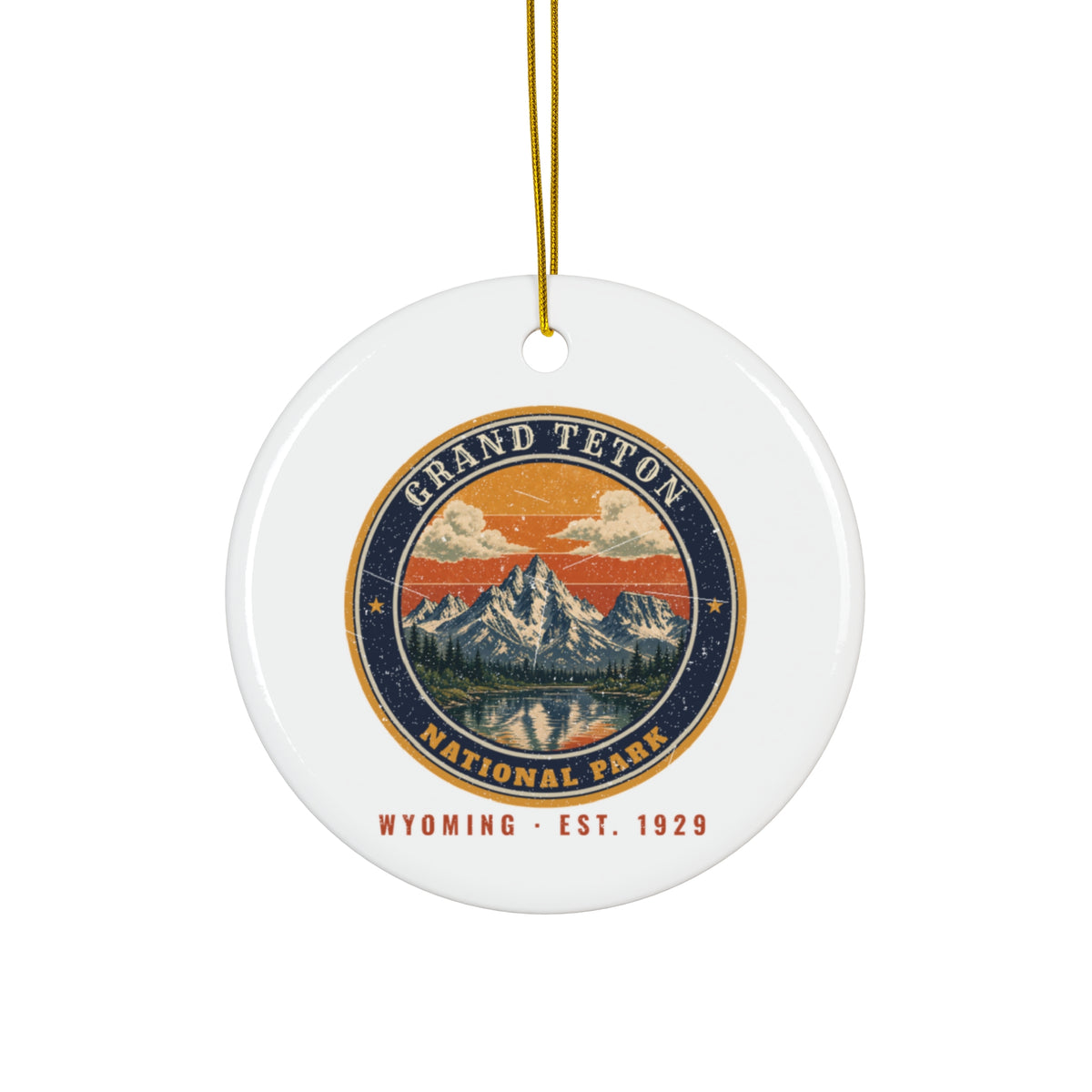 Grand Teton National Park Ornament – Vintage Teton Range Ceramic Christmas Ornament – Emblem