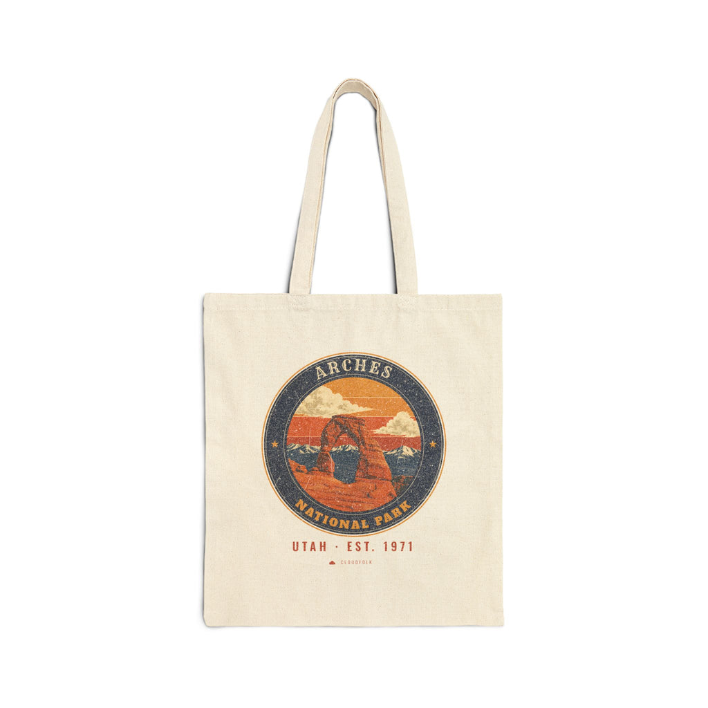 Arches National Park Tote Bag – Vintage Delicate Arch Natural Canvas Tote – Emblem