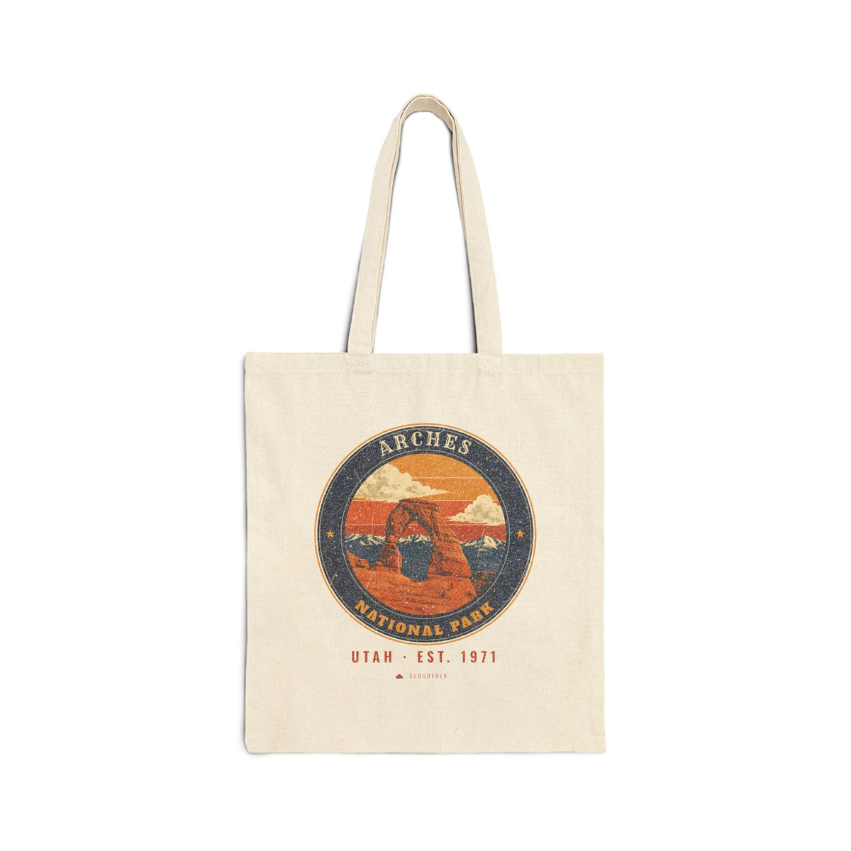 Arches National Park Tote Bag – Vintage Delicate Arch Natural Canvas Tote – Emblem