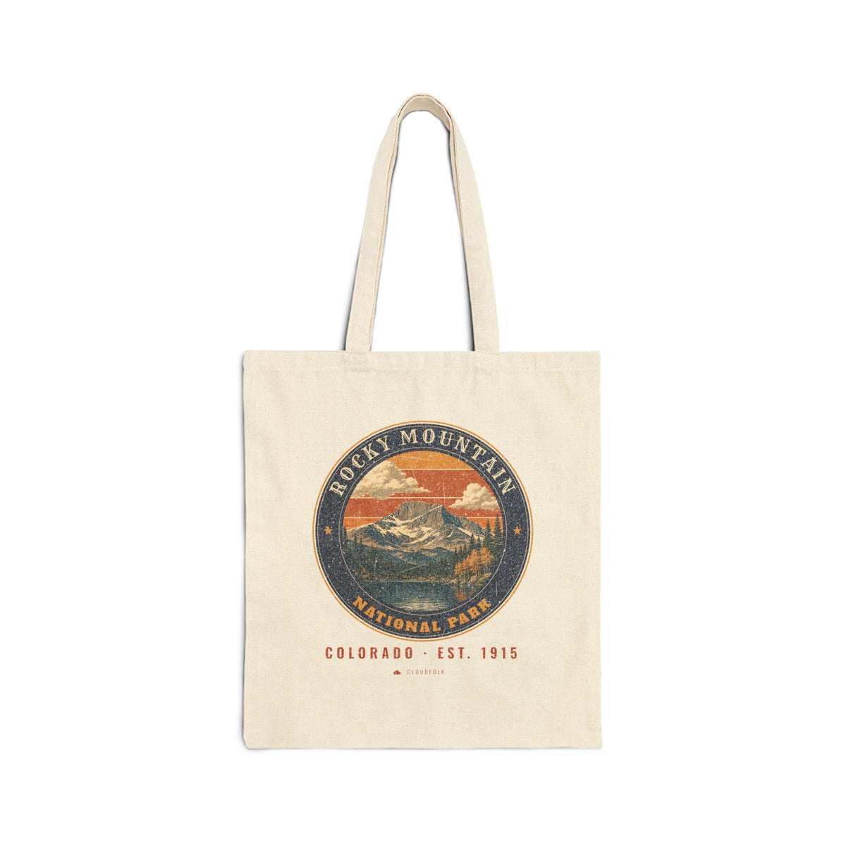 Rocky Mountain National Park Tote Bag – Vintage Longs Peak Natural Canvas Tote – Emblem