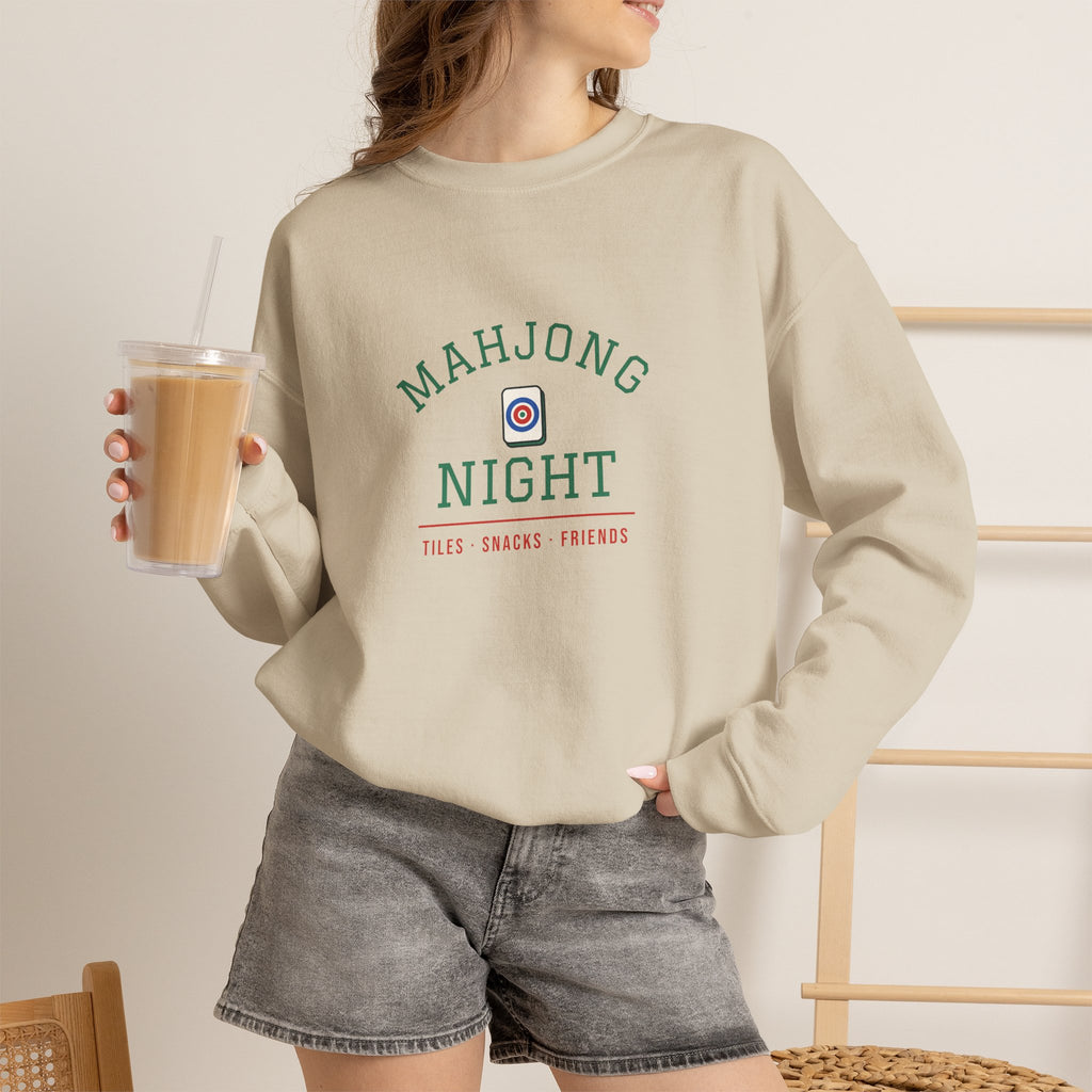 Mahjong Night Varsity Sweatshirt, Tiles Snacks Friends Unisex Crewneck