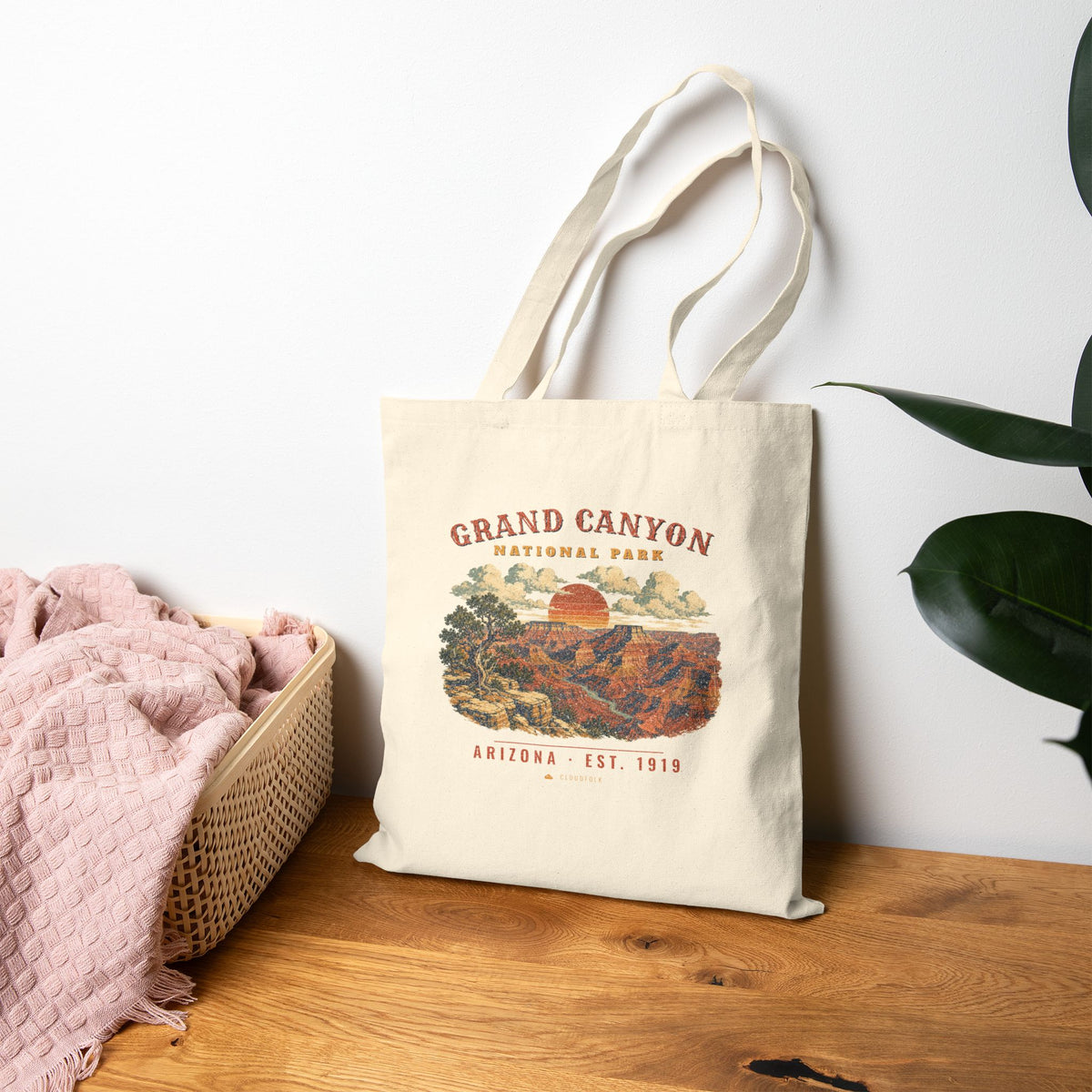 Grand Canyon National Park Tote Bag – Vintage South Rim Natural Canvas Tote – Landscape
