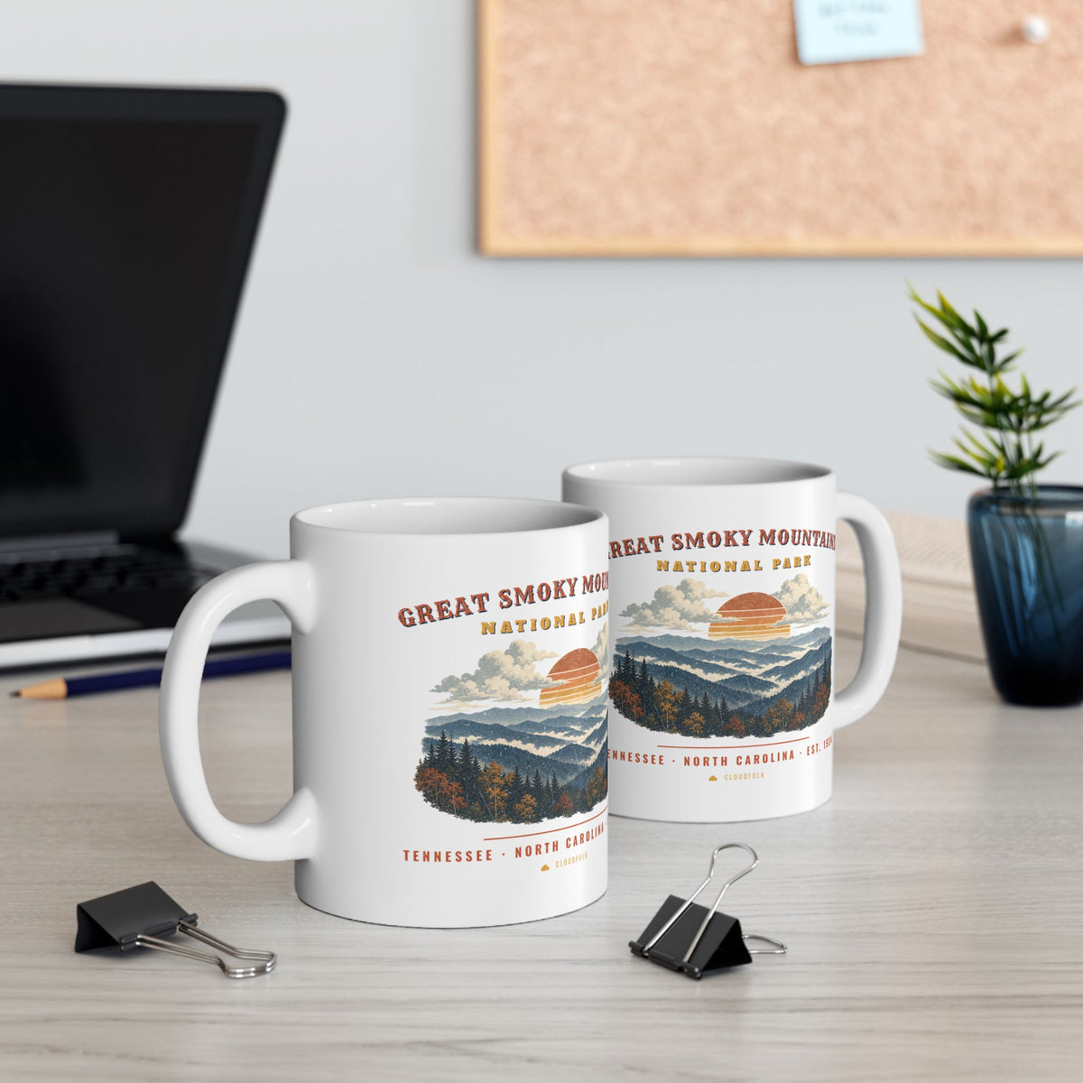 Great Smoky Mountains National Park Mug – Vintage Misty Ridges 11oz Coffee Mug – Landscape