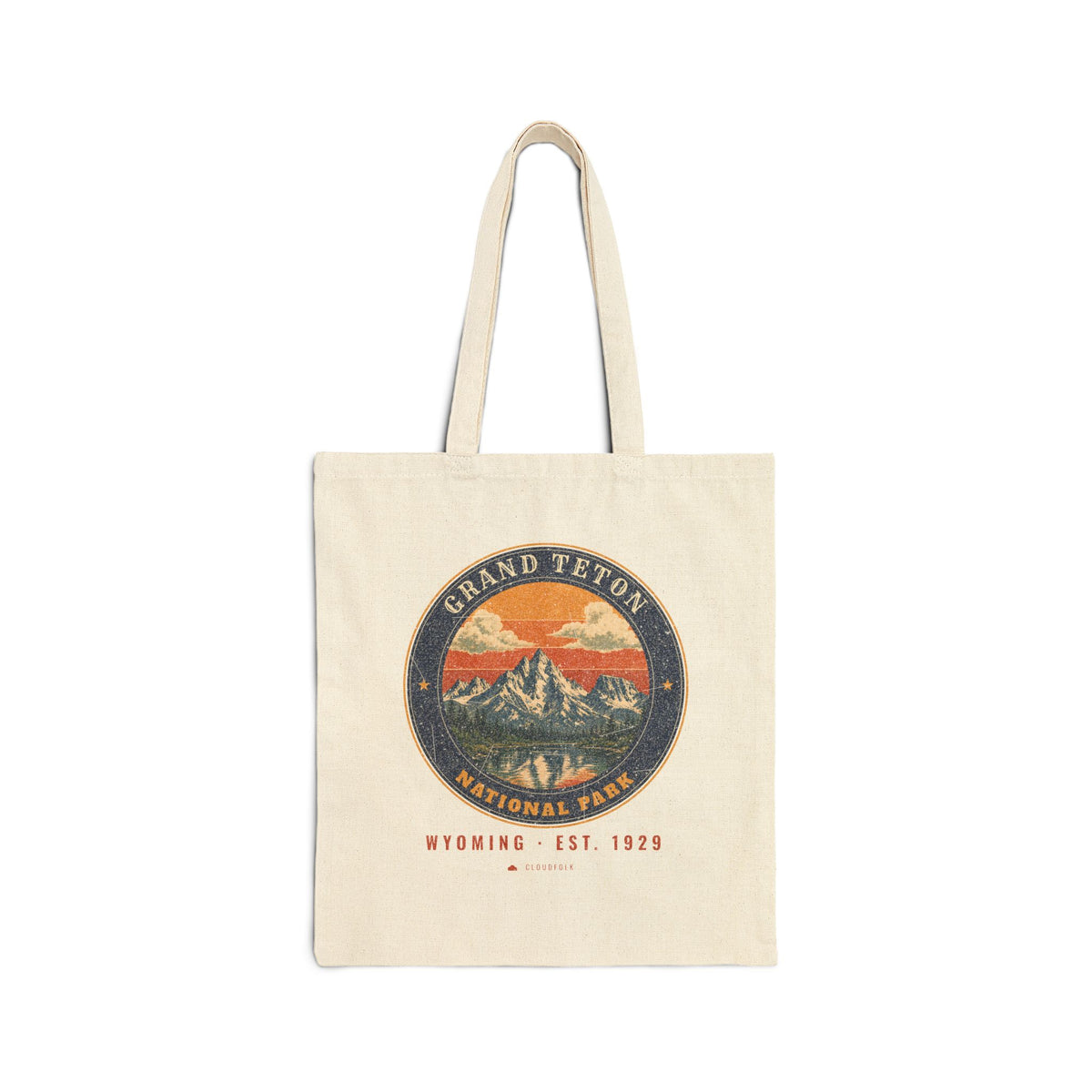 Grand Teton National Park Tote Bag – Vintage Teton Range Natural Canvas Tote – Emblem