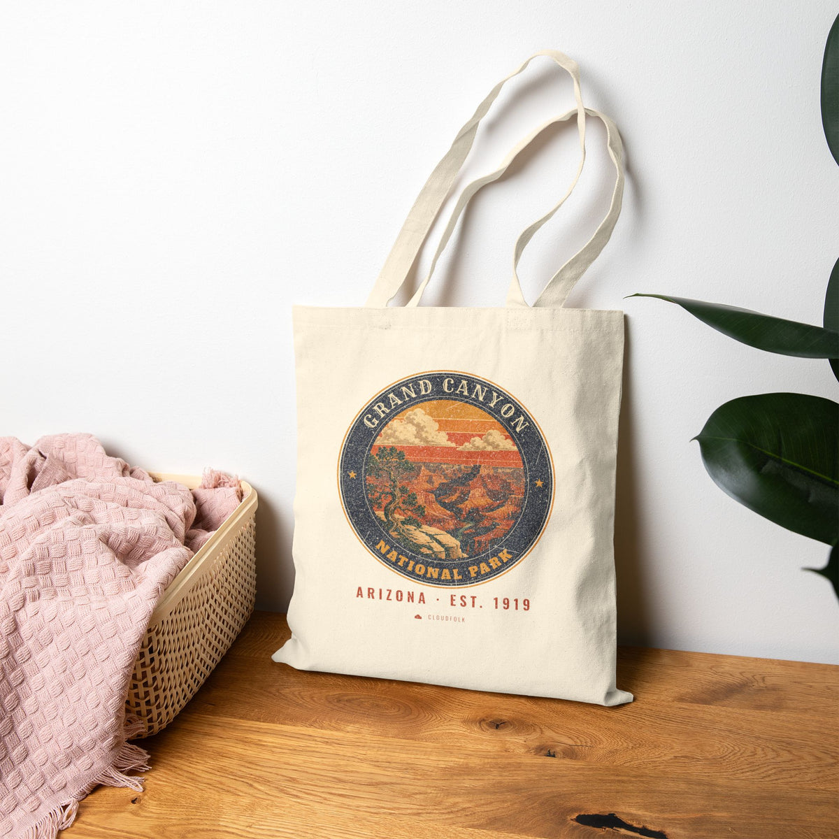Grand Canyon National Park Tote Bag – Vintage South Rim Natural Canvas Tote – Emblem