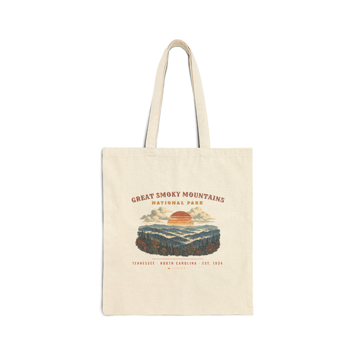 Great Smoky Mountains National Park Tote Bag – Vintage Misty Ridges Natural Canvas Tote – Landscape