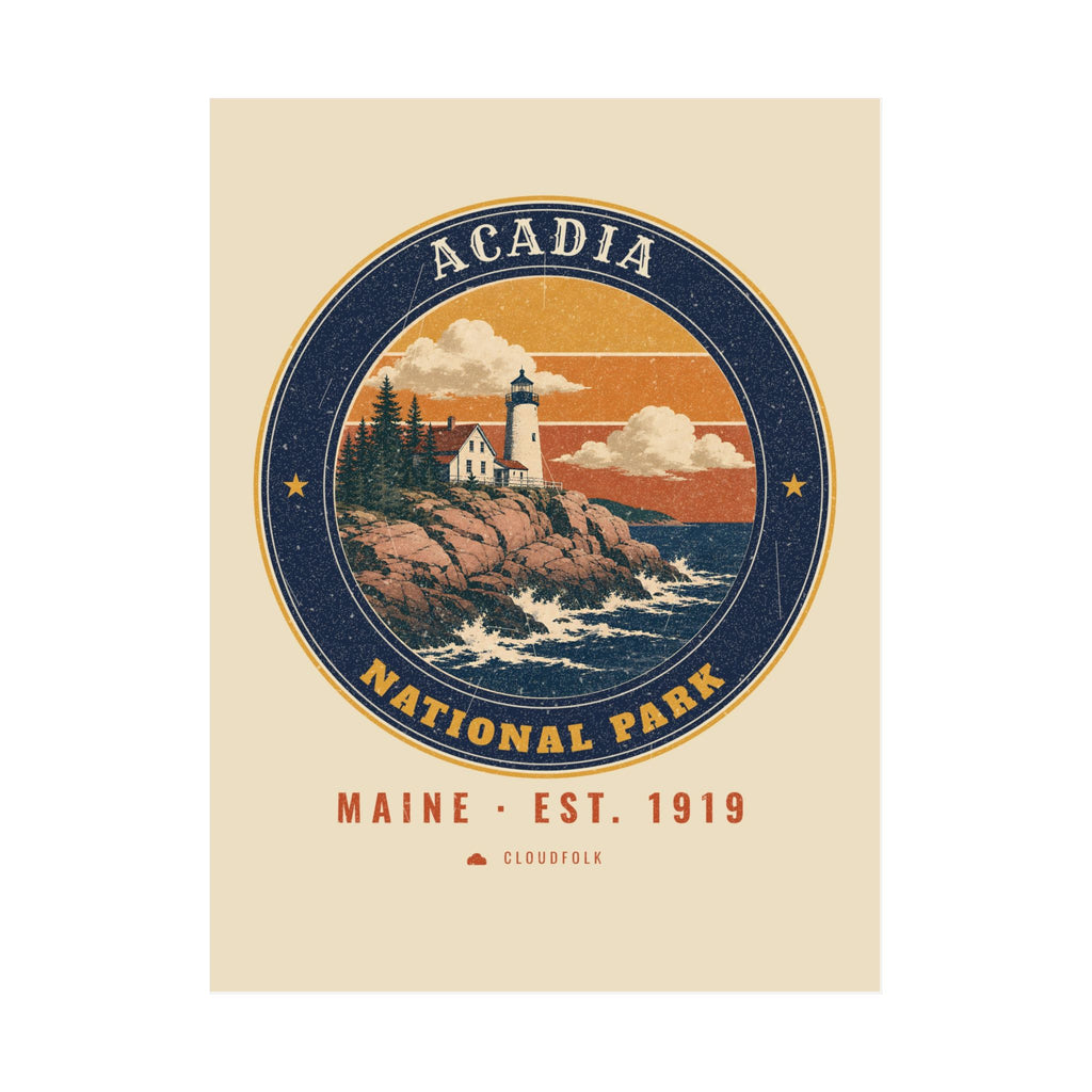 Acadia National Park Poster – Vintage Lighthouse Coast 18x24 Art Print – Emblem