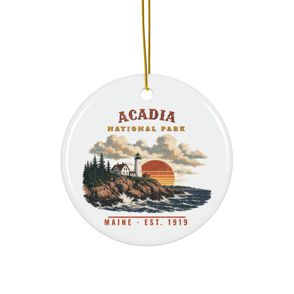 Acadia National Park Ornament – Vintage Lighthouse Coast Ceramic Christmas Ornament – Landscape