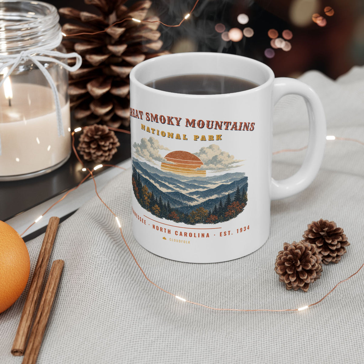 Great Smoky Mountains National Park Mug – Vintage Misty Ridges 11oz Coffee Mug – Landscape