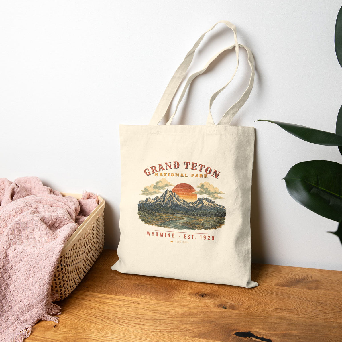 Grand Teton National Park Tote Bag – Vintage Teton Range Natural Canvas Tote – Landscape