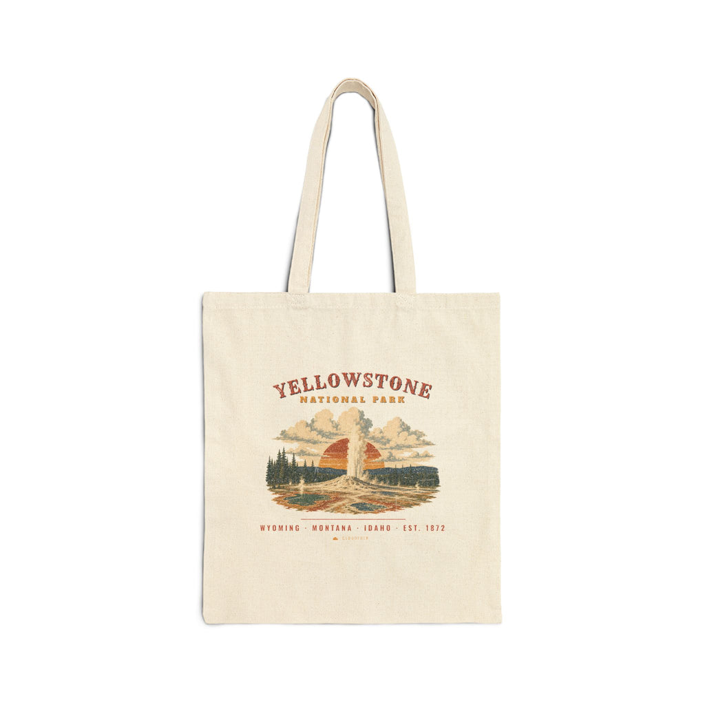 Yellowstone National Park Tote Bag – Vintage Geyser Basin Natural Canvas Tote – Landscape