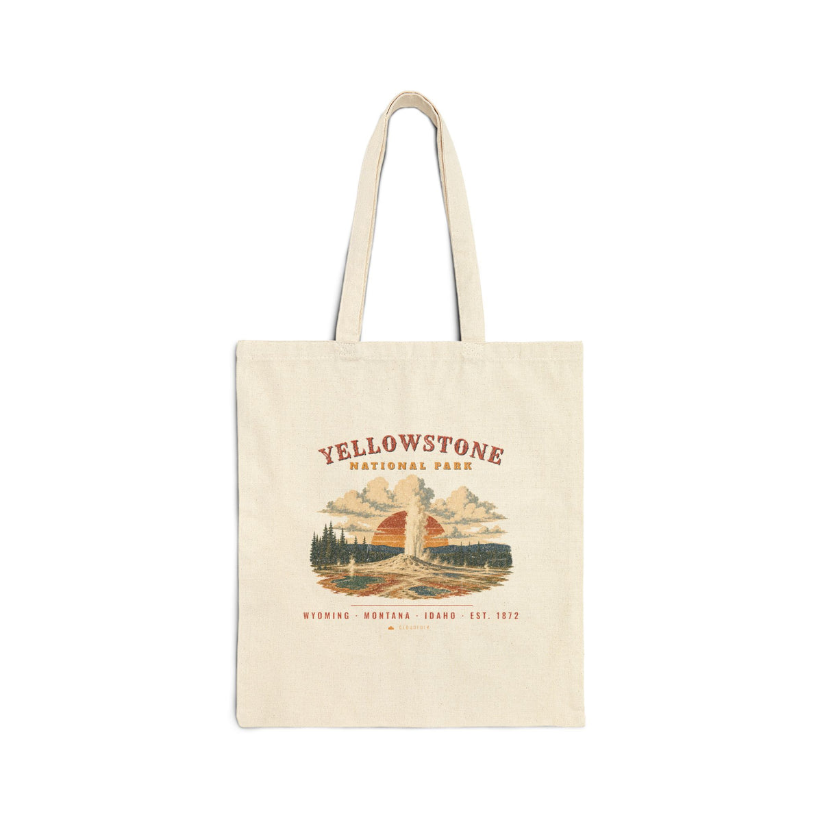 Yellowstone National Park Tote Bag – Vintage Geyser Basin Natural Canvas Tote – Landscape