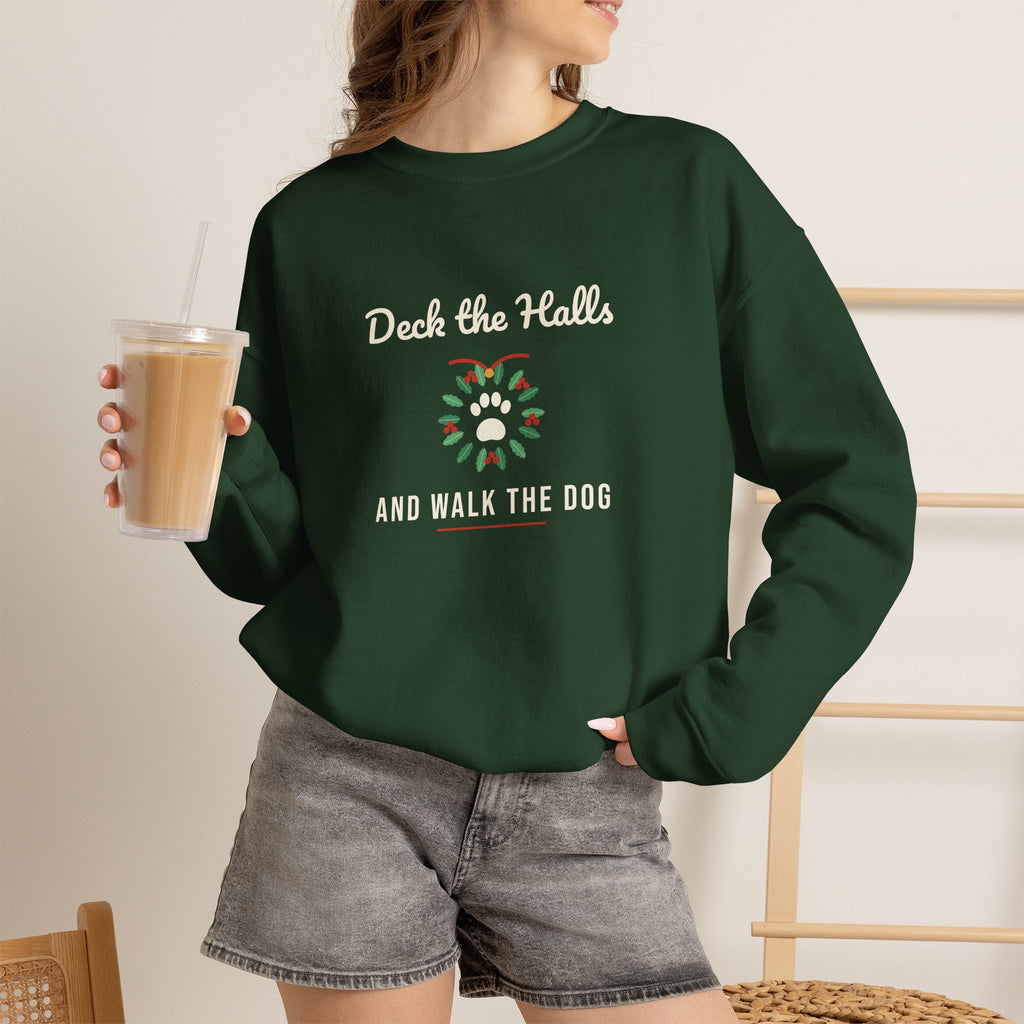 Funny Dog Christmas Sweatshirt, Deck the Halls Paw Wreath Crewneck