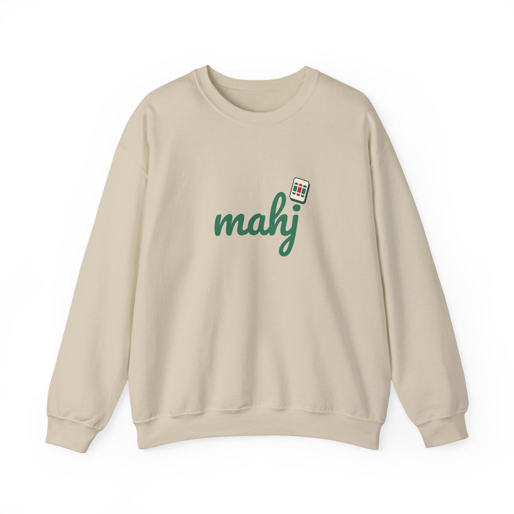 Mahj Sweatshirt with Mahjong Tile, Script Lettering Unisex Crewneck