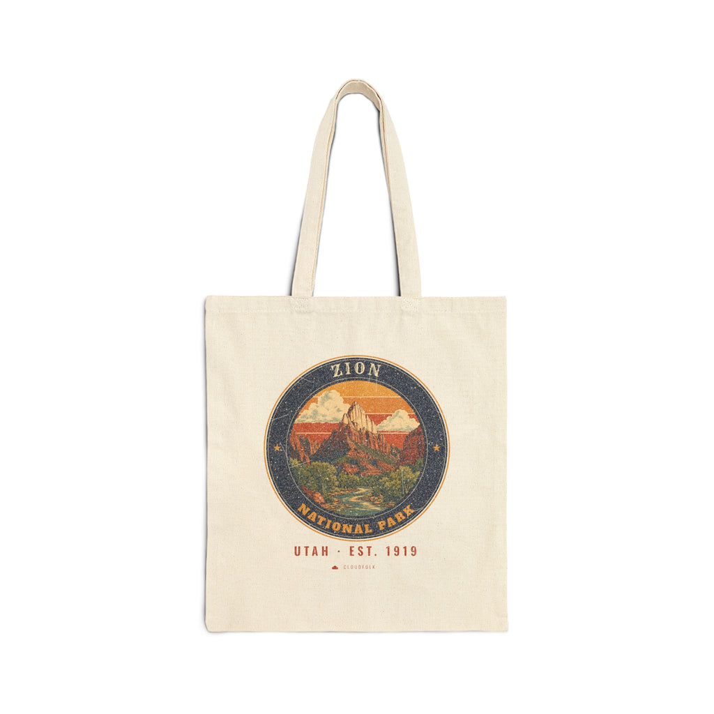 Zion National Park Tote Bag – Vintage The Watchman Natural Canvas Tote – Emblem