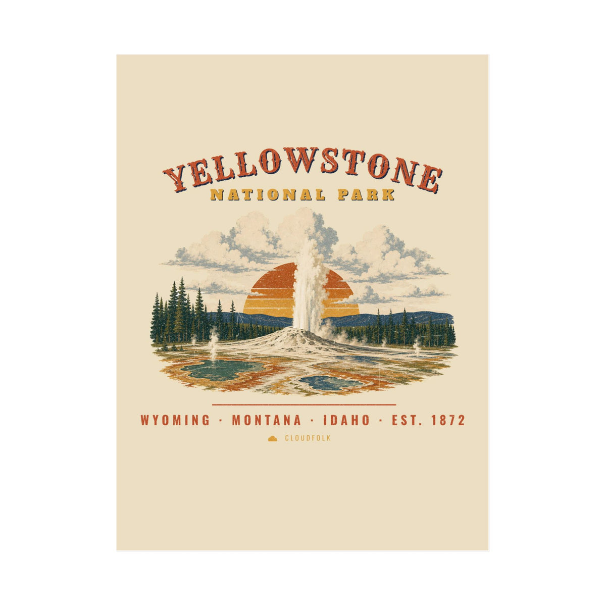 Yellowstone National Park Poster – Vintage Geyser Basin 18x24 Art Print – Landscape