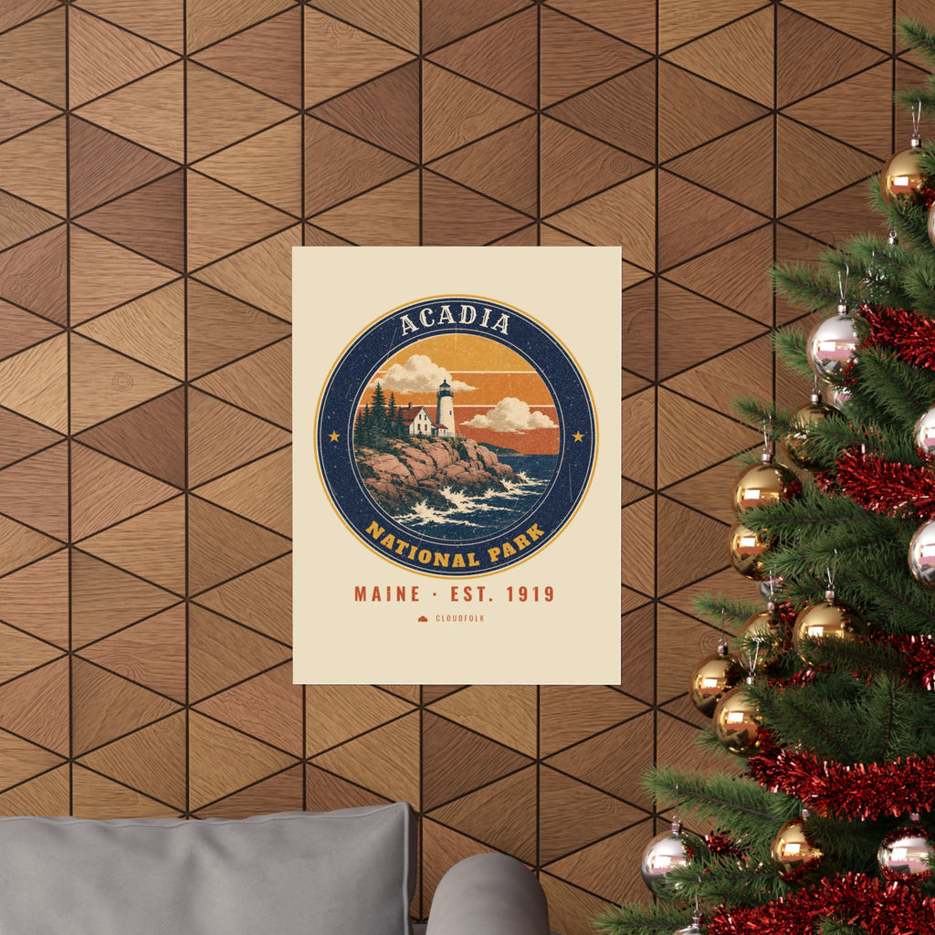 Acadia National Park Poster – Vintage Lighthouse Coast 18x24 Art Print – Emblem