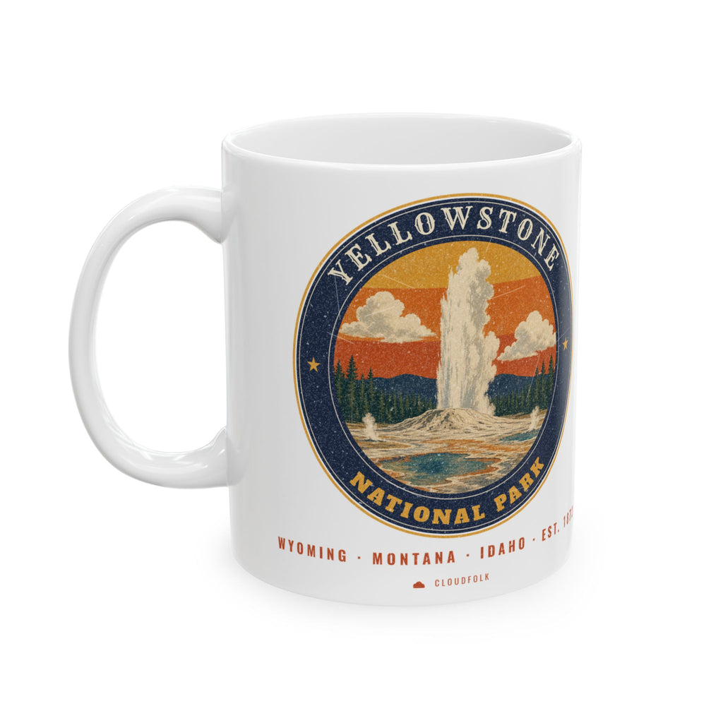 Yellowstone National Park Mug – Vintage Geyser Basin 11oz Coffee Mug – Emblem