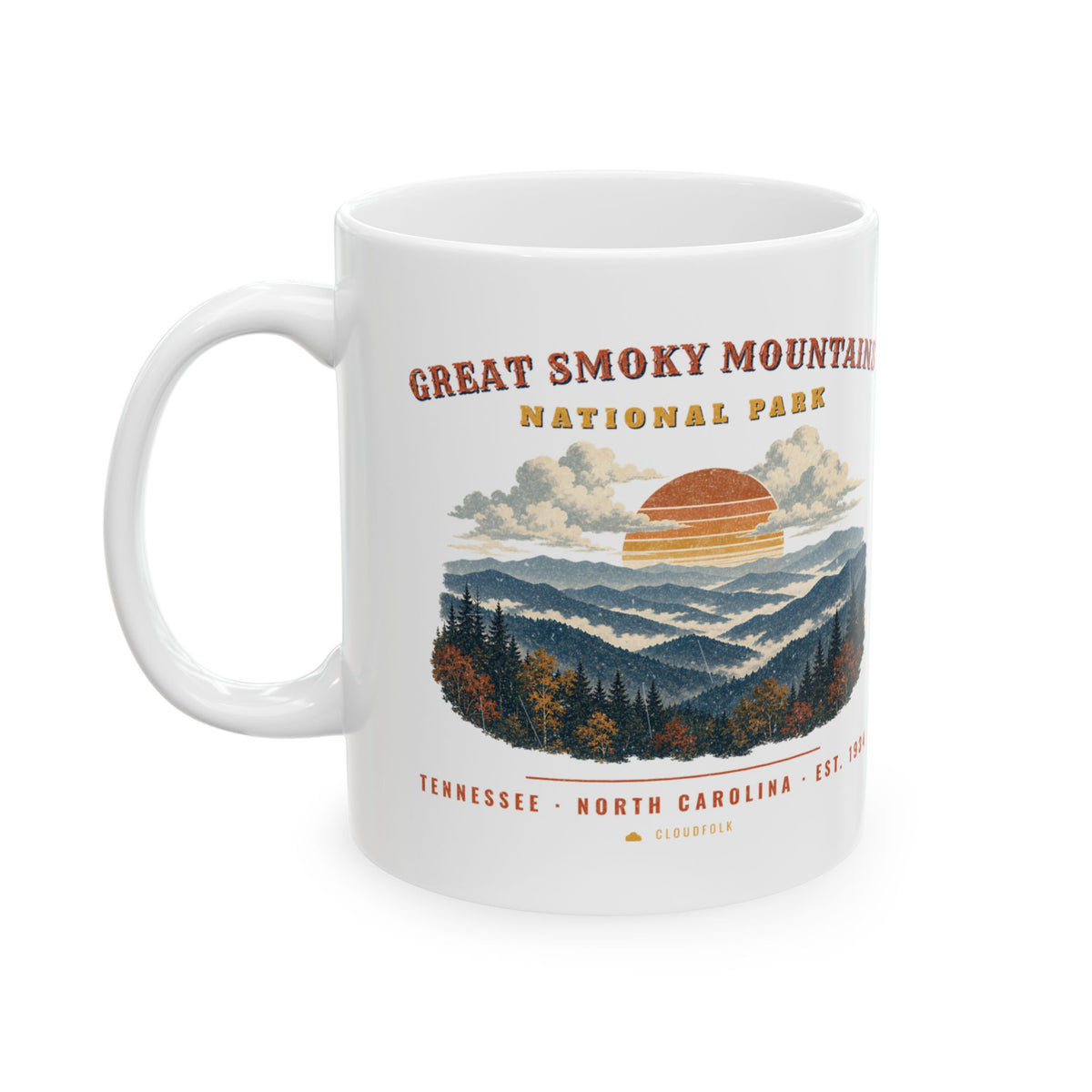 Great Smoky Mountains National Park Mug – Vintage Misty Ridges 11oz Coffee Mug – Landscape