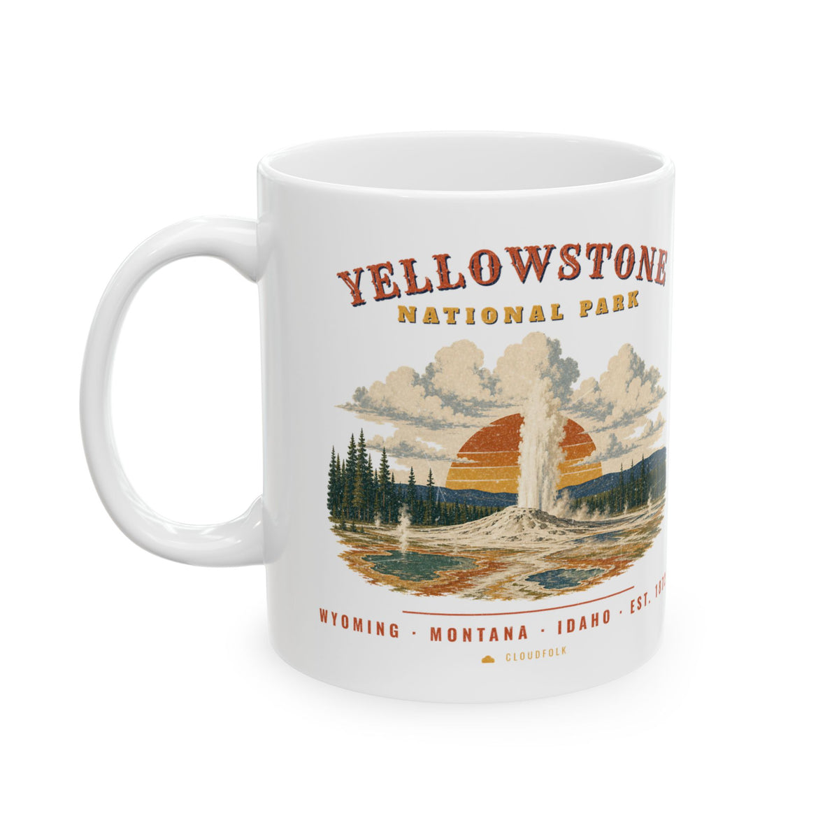 Yellowstone National Park Mug – Vintage Geyser Basin 11oz Coffee Mug – Landscape