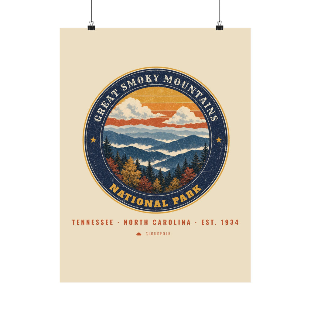 Great Smoky Mountains National Park Poster – Vintage Misty Ridges 18x24 Art Print – Emblem
