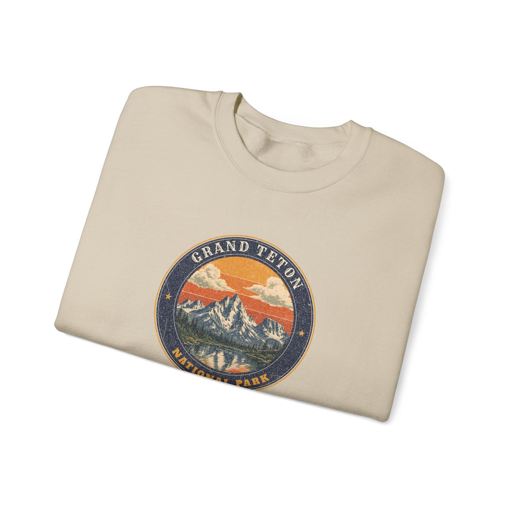 Grand Teton National Park crewneck sweatshirt, vintage Teton Range design in the emblem style, photo 5 of 5