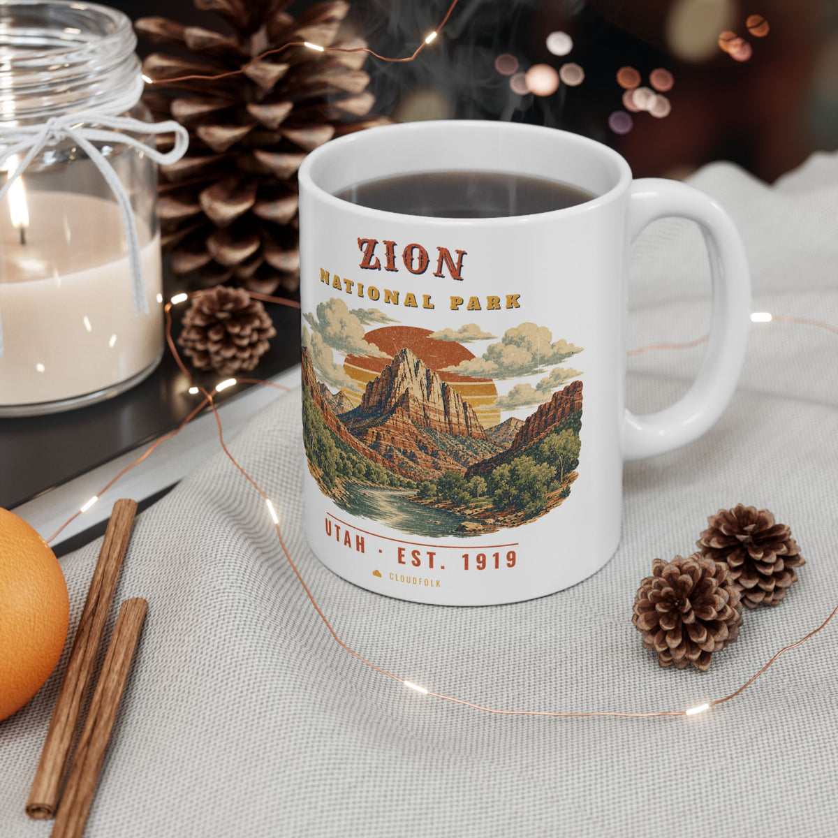 Zion National Park Mug – Vintage The Watchman 11oz Coffee Mug – Landscape