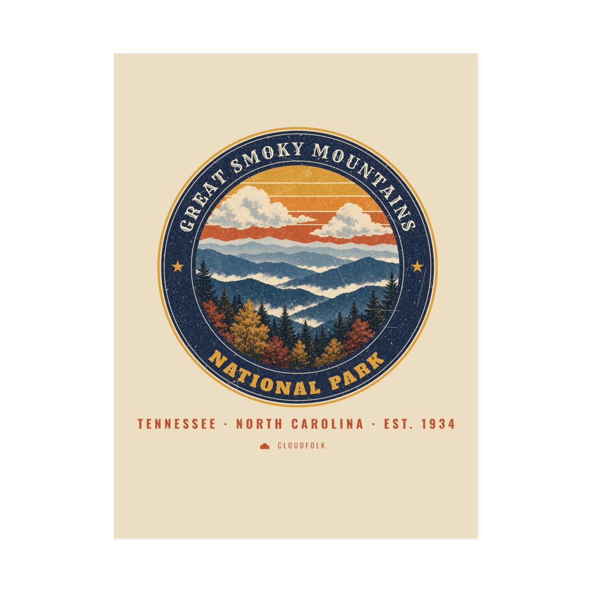 Great Smoky Mountains National Park Poster – Vintage Misty Ridges 18x24 Art Print – Emblem