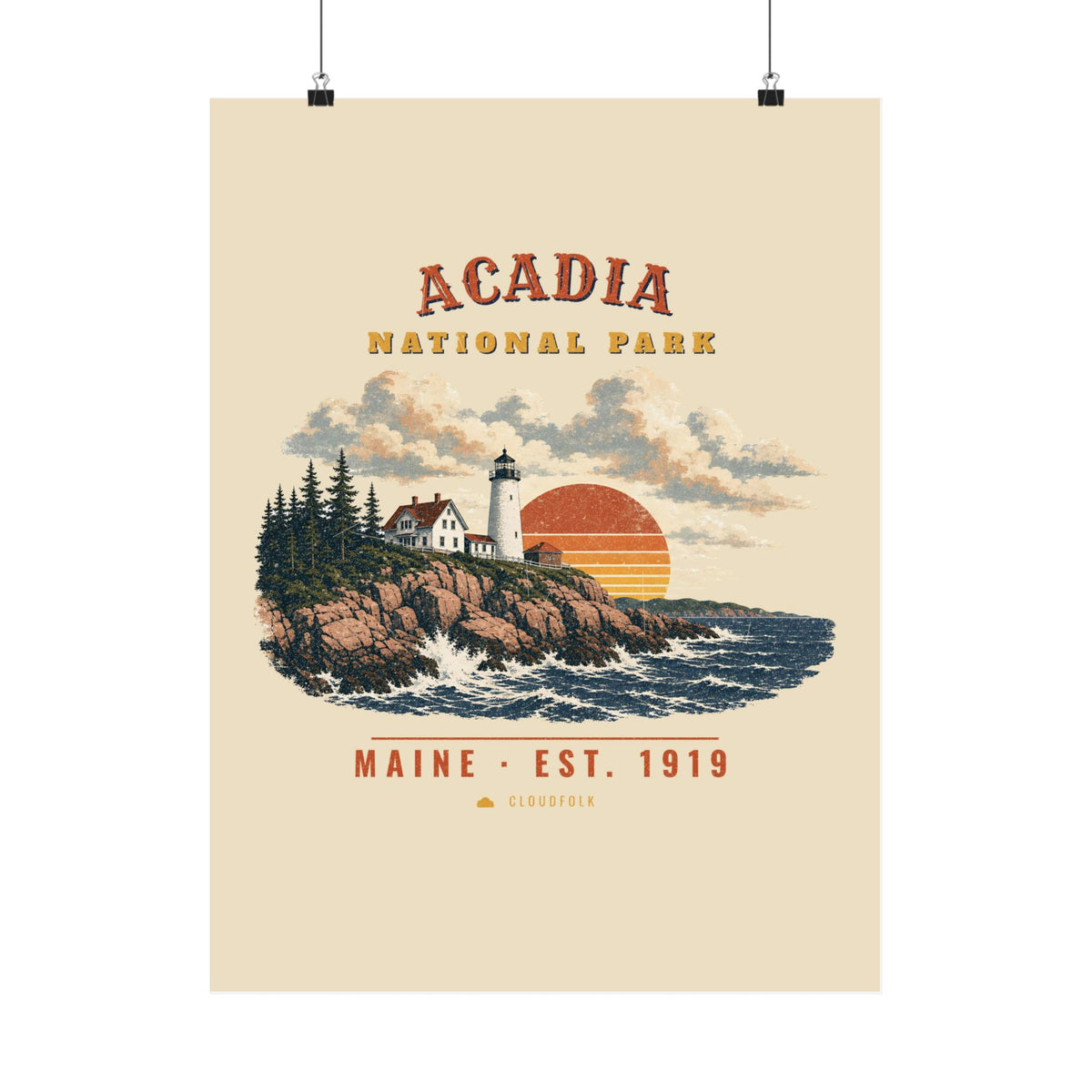 Acadia National Park Poster – Vintage Lighthouse Coast 18x24 Art Print – Landscape