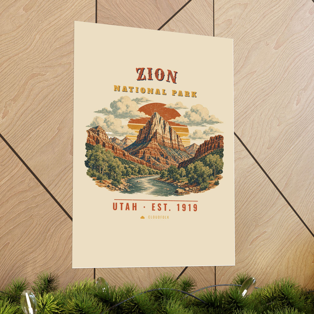 Zion National Park Poster – Vintage The Watchman 18x24 Art Print – Landscape