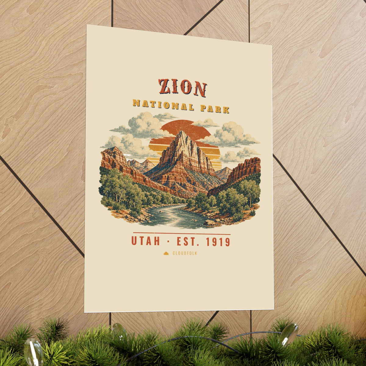 Zion National Park Poster – Vintage The Watchman 18x24 Art Print – Landscape