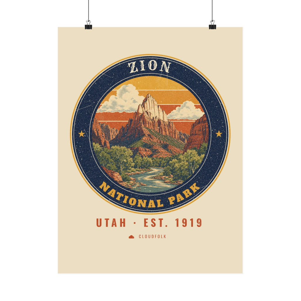 Zion National Park Poster – Vintage The Watchman 18x24 Art Print – Emblem